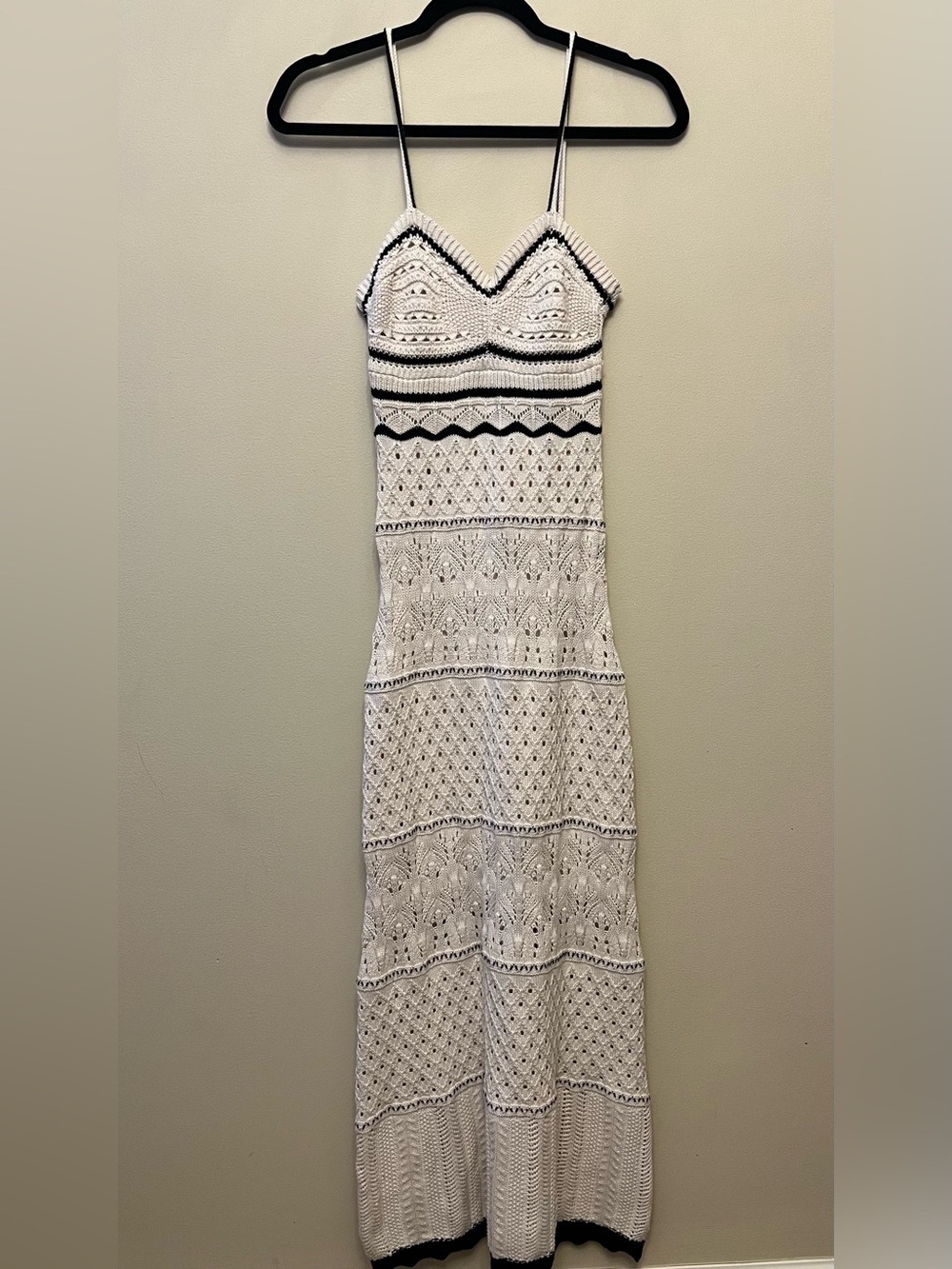 NWT Olive & Oak Crochet Maxi Dress Women's Size Small Black Ivory